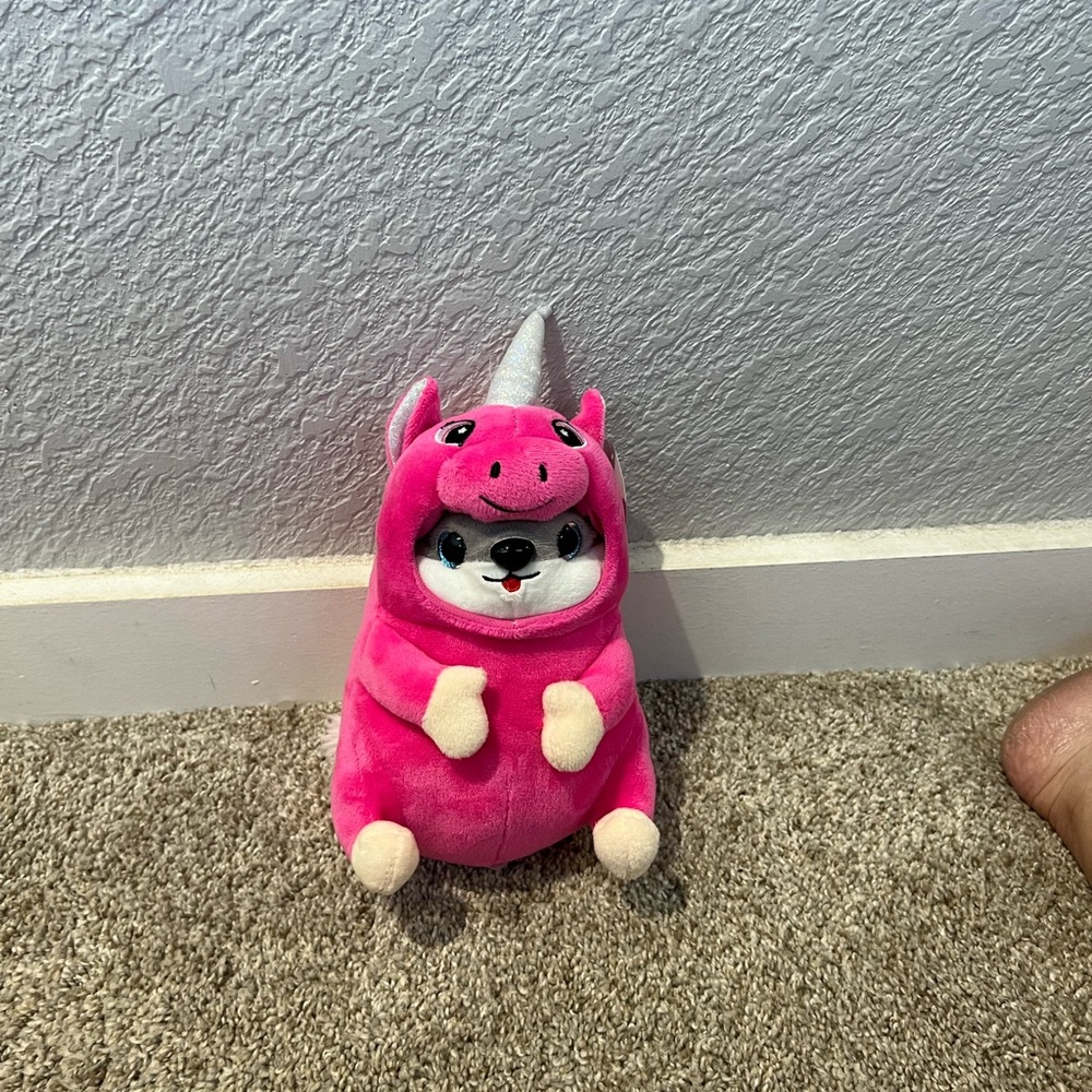 cute dog plush with pink super soft unicorn outfit(with tags)